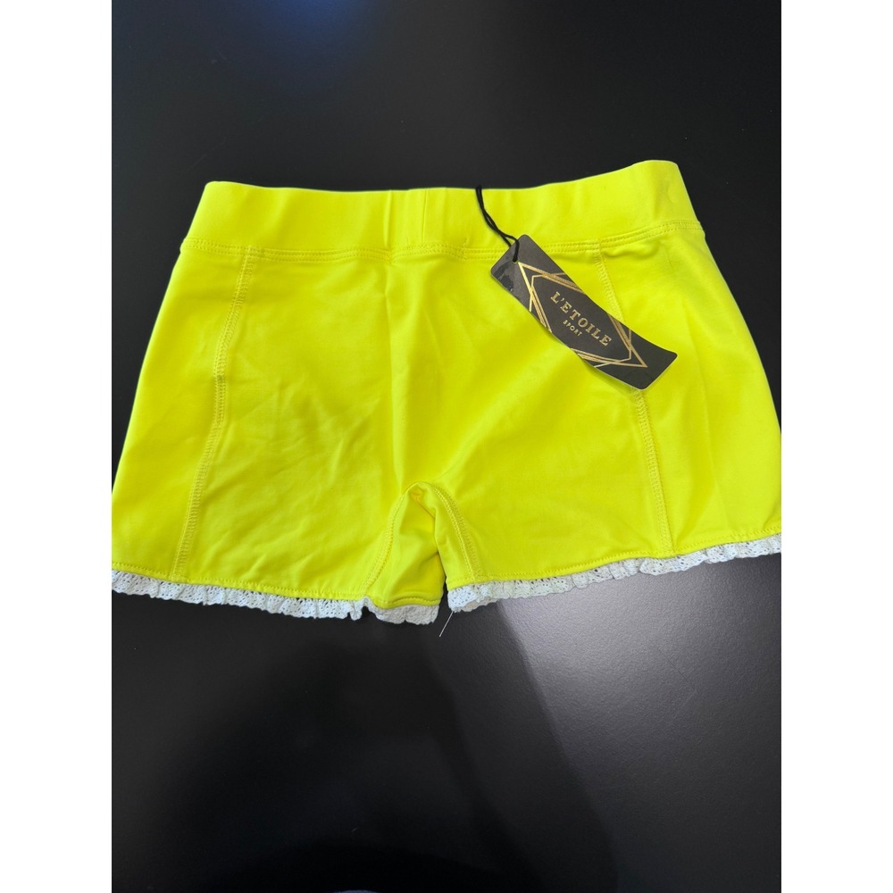 L'Etoile Sport Lace Trim Shorts Neon Yellow XS NWT MSRP $65